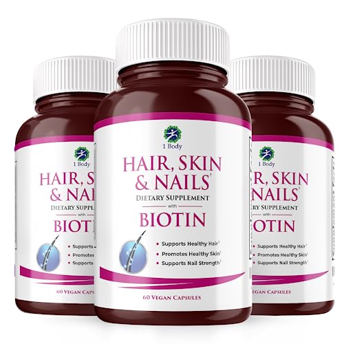 Hair, Skin and Nails Vitamin Supplement with Biotin, Each Bottle Contains 26 Essential Vitamins, 3 Bottle Pack, Growth Formula for Men and Women