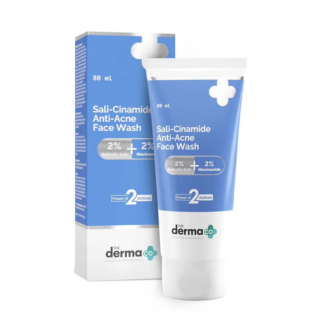 The Derma Co Sali-Cinamide Anti-Acne Face Wash | with 2% Salicylic Acid & 2% Niacinamide | Helps Reduce Acne & Acne Marks | Deeply Cleanses Clogged Pores | 2.71 Fl Oz/80ml