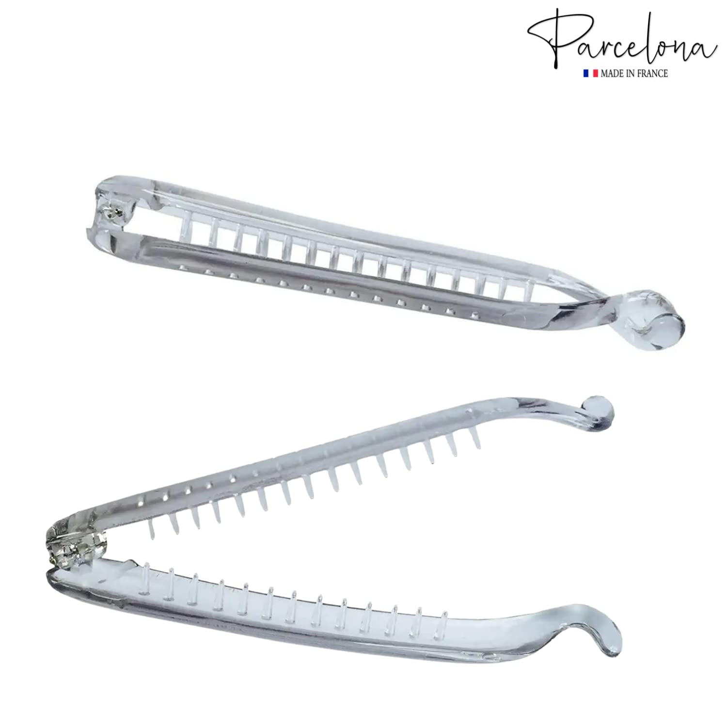 Parcelona French Small 3 Ã‚¾ââ‚¬Â Celluloid Set of 2 French Banana Hair Clip Flexible Ponytail Holder Fashion Durable Styling Paris Hair Accessories for Women, Made in France (Clear)