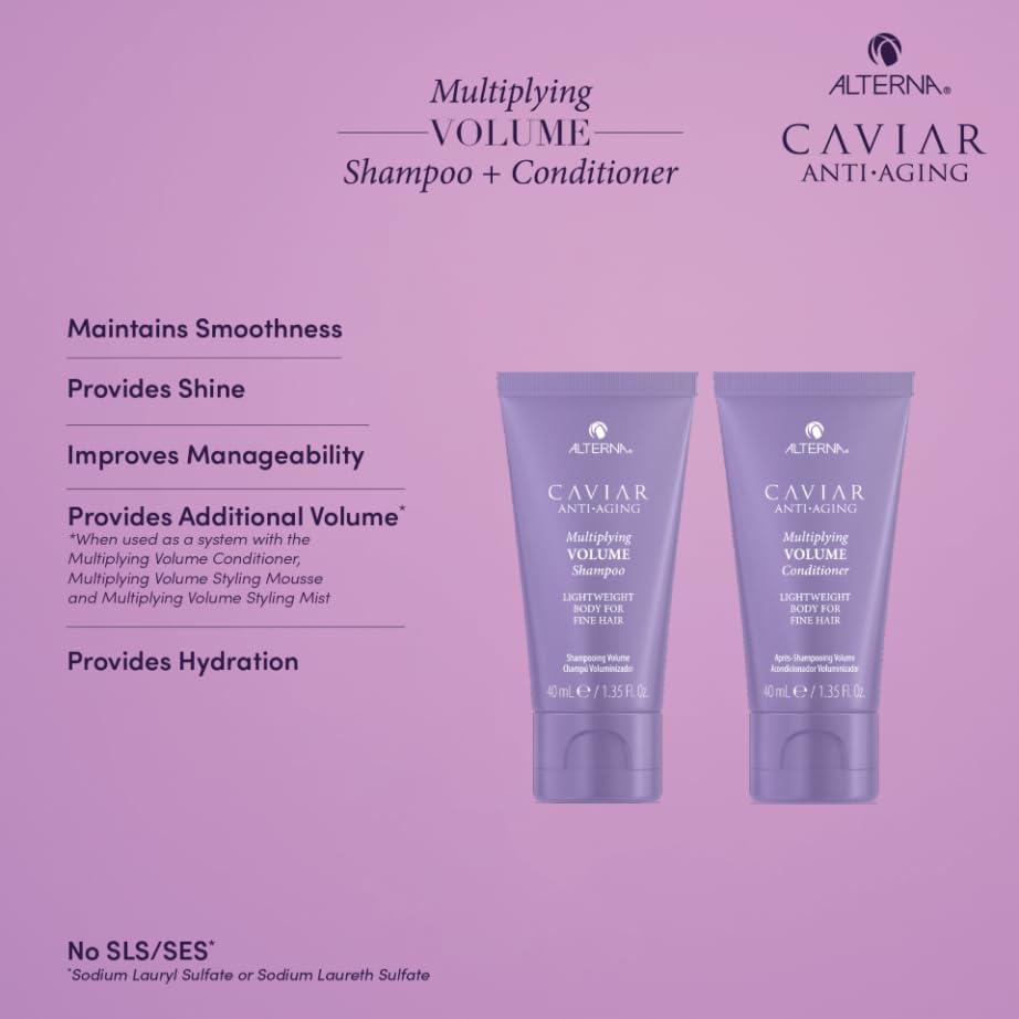 Alterna Haircare CAVIAR Anti-Aging Multiplying Volume Travel Kit - Shampoo, Conditioner, Styling Mist | For Fine, Thin Hair | Light Hold | Sulfate Free
