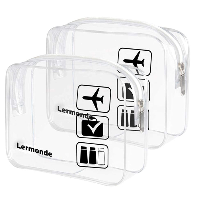 Lermende 2pcs/pack Clear Toiletry Bag TSA Approved Travel Carry On Airport Airline Quart Sized 3-1-1 Compliant Bag Make-up Pouch Kit (Clear)