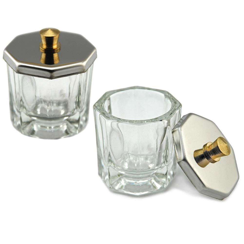 2 Pieces Mini Glass Dappen Dish with Stainless Steel Lid Nail Art Acrylic Powder Nail Art Tools Glass Cup Glass Dappen Cup