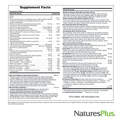 Natures Plus Source of Life Gold Multivitamin - 180 Mini-Tabs - with Vitamins D3, B12 & K2 - Blood, Bone & Immune Support - Vegetarian & Gluten Free - 30 Servings