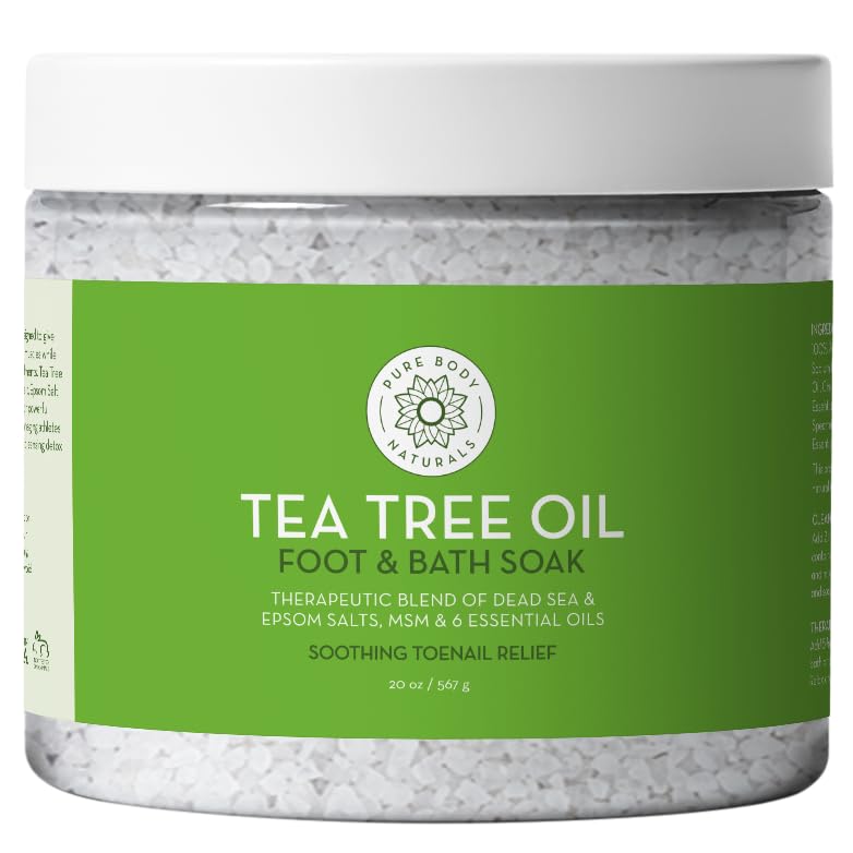 Pure Body Naturals Tea Tree Oil Foot & Bath Soak with Epsom and Dead Sea Salt, 20 oz - Therapeutic Blend - Relief for Tired Muscles, Addresses Common Foot and Toenail Issues, Eliminates Foot Odor
