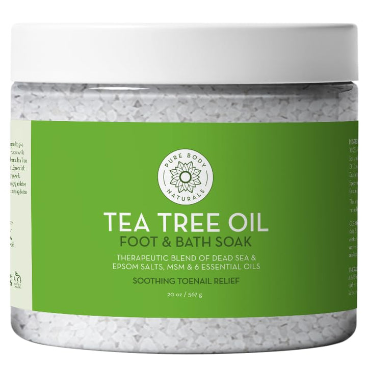 Pure Body Naturals Tea Tree Oil Foot & Bath Soak with Epsom and Dead Sea Salt, 20 oz - Therapeutic Blend - Relief for Tired Muscles, Addresses Common Foot and Toenail Issues, Eliminates Foot Odor