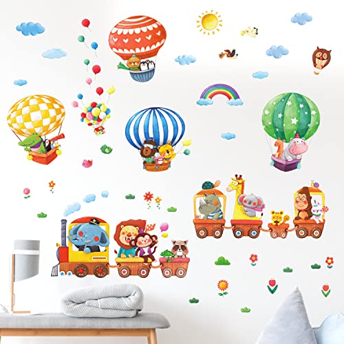 DECOWALL DA4-1406 Animal Train and Hot Air Balloons Kids Wall Stickers Wall Decals Peel and Stick Removable Wall Stickers for Kids Nursery Bedroom Living Room décor