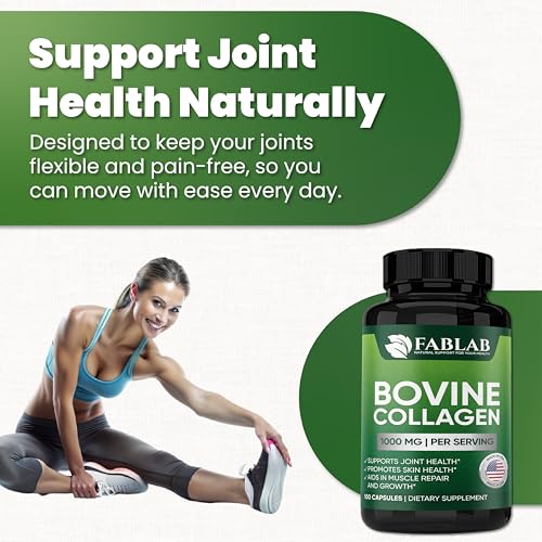 FabLab Bovine Collagen Type I Supplement - Nutritional Supplement for Joint, Nerve & Bone Support - Non-GMO, Anti-Aging Dietary Product with Hydrolyzed Peptides - 100 Capsules