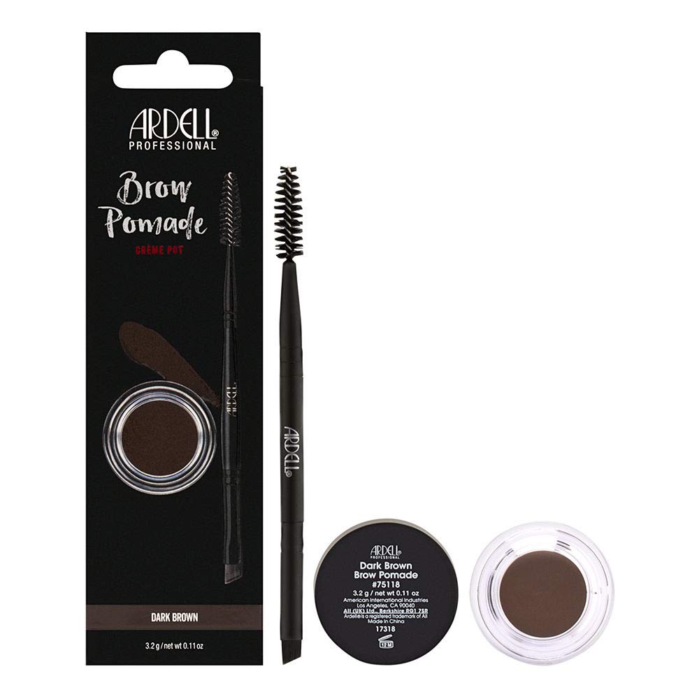 Ardell Brow Pomade - Dark Brown, Smudge-Proof Long-Lasting Eyebrow Makeup, with Dual-Ended Precision Brush and Spoolie for Defined and Natural Brows, 1 Pack