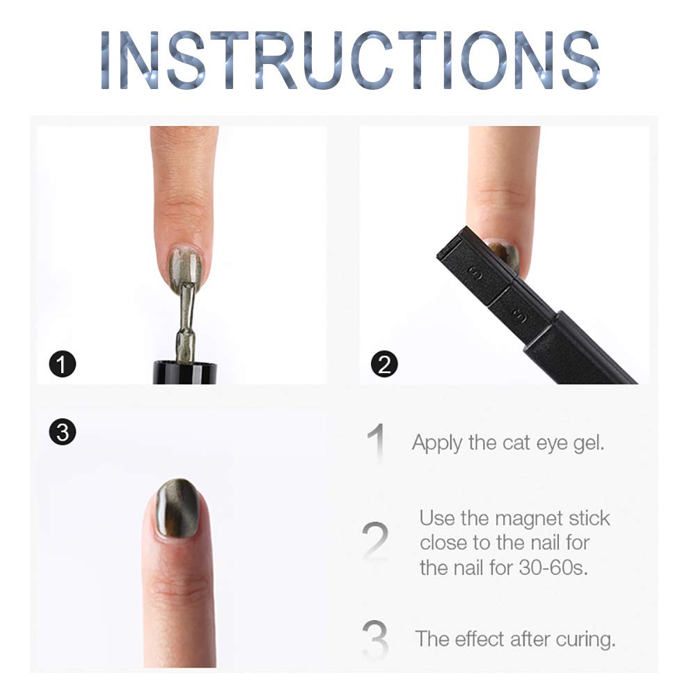 SILPECWEE 6Pcs Nail Art Magnetic Pen Set 3D Cat Eye Design Dual-Ended Magnet Wand Gel Nail Polish Magic Manicure DIY&Salon Tools