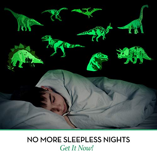 Glow in The Dark Dinosaur Wall Decals for Kids – Removable Dino Stickers for Ceiling, Bedroom, Nursery or Playroom – Self-Adhesive Wall Decor, Gift Idea for Boys and Girls, Easy to Apply