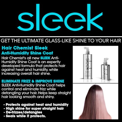 Hair Chemist Sleek Anti-Humidity Shampoo 8oz, Conditioner 8oz & Shine Coat 8oz 3-PC SET - Frizzy Hair Shampoo and Anti-Frizz Treatment Collection for Silky Hair & Super Straight Hair