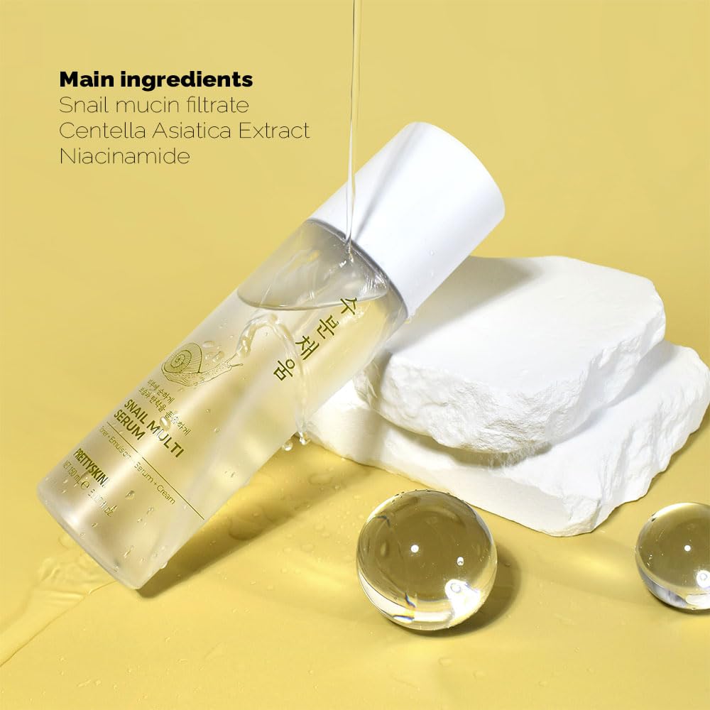 PRETTYSKIN Snail Mucin Serum for face 5.07fl.oz (150ml) Toner+Emulsion+Serum+Cream | Korean skin care