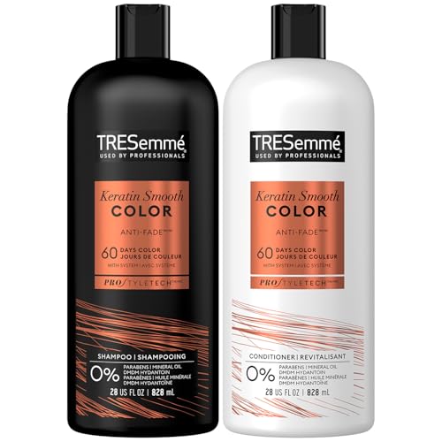 TRESemmé Shampoo and Conditioner, Keratin Smooth Color – Anti-Fade, Anti-Frizz Hair Products for Color-Treated Hair, 28 Oz Ea