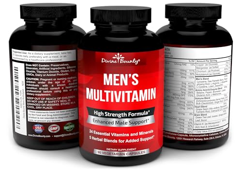 Mens Multivitamin – Daily Multivitamin for Men with Vitamin A C D E K B Complex, Calcium, Magnesium, Selenium, Zinc Plus Heart, Brain, Immune, and Men's Multivitamins – 90 Vegetarian Capsules