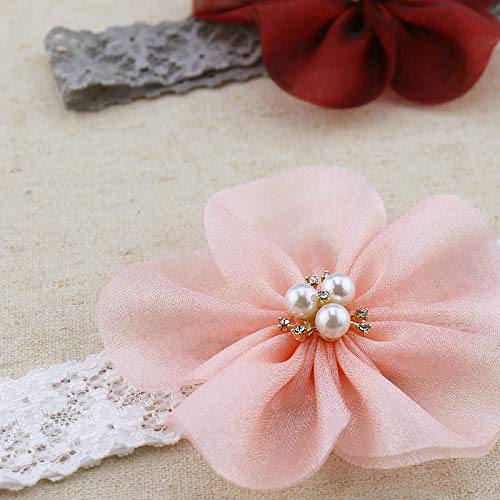 Kercisbeauty Baby Girls Flower Bows Headband Lace Headwear for Toddler Babies Elastic Adjustable Head piece Wreath Halloween Holiday Sunday Headband (Red)