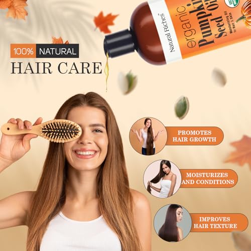 Natural Riches Pumpkin Seed Oil USDA Certified Organic Moisturizer 16oz Pure and Natural Carrier Oil Unrefined, Cold Pressed, Face, Hair, Body & Skin Care Eyelashes,