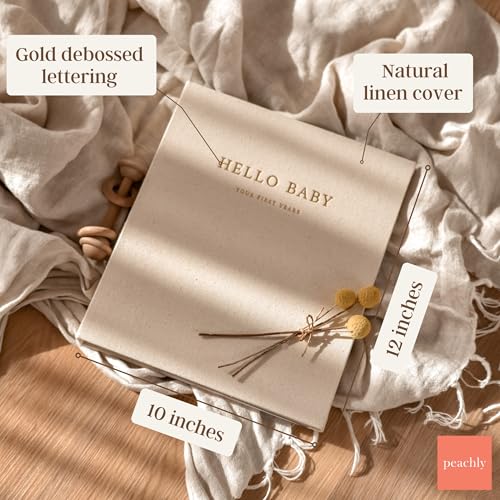 Peachly Unisex Baby Memory Book | Minimalist Baby First Year Keepsake for Milestones | Baby Books First Year Memory Book | Simple Baby Scrapbook for Boy Girl Milestones | Natural Linen - Olive