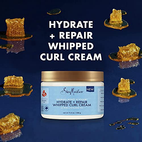 SheaMoisture Shampoo and Conditioner Set, Manuka Honey & Yogurt (13 Oz Ea) + Whipped Curl Cream (11.5 Oz) 3pc Bundle, Hydrate and Repair Shampoo and Conditioner, Shea Moisture Curly Hair Products