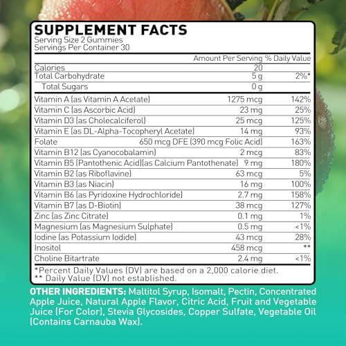 Novafun Multivitamin Gummies,16-in-1 Supplement with Essential Vitamins & Minerals for Overall Health, Vegetarian & Gluten-Free, Apple Flavor, 60 Count
