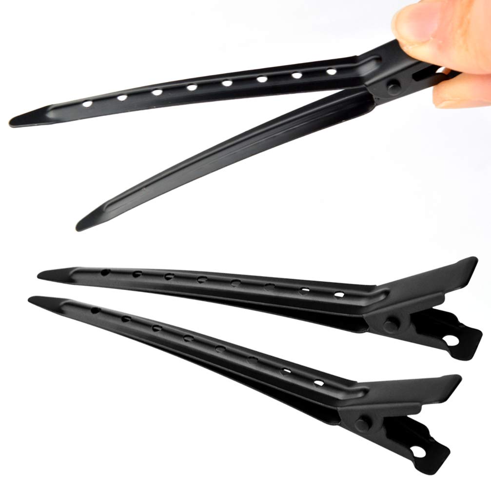 24 Packs Duck Bill Clips, Bantoye 3.35 Inches Rustproof Metal Alligator Curl Clips with Holes for Hair Styling, Hair Coloring, Black