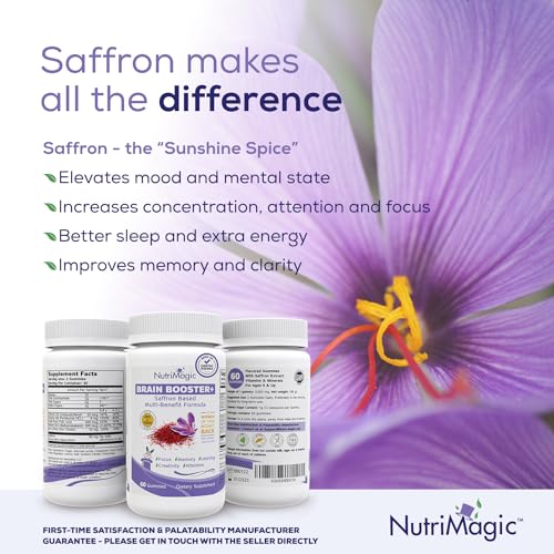 NutriMagic Kids Brain Booster 2IN1 Saffron Extract Nootropic & Multivitamin for Focus, Memory, Attention, Mood - Pure Saffron Gummies for Brain Health Support w/Vitamin D3, B6, B12, Zinc - 60 Gummies