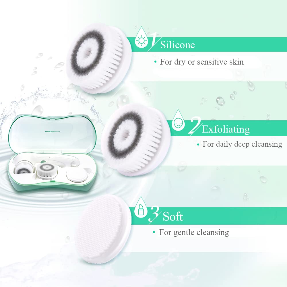 TOUCHBeauty AS-0759A 3-IN-1 Rotary Facial Cleanser Set with 3 Replacement Brush Head for Oily Combination Skin/Sensitive Skin/Exfoliation
