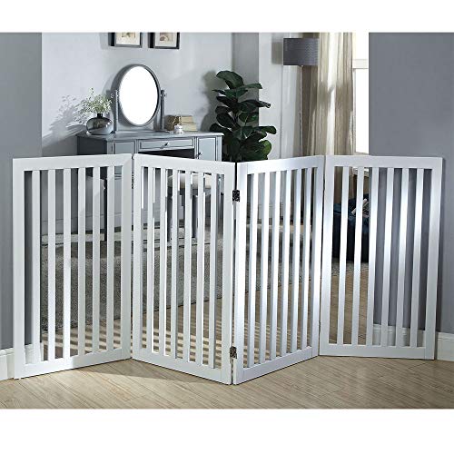 unipaws 36”H Free Standing Pet Gate for Dog Cat, Tall Wooden Dog Gates for Doorway, Stairs, Foldable Pet Fence for The House, Expandable Dog Barrier, Indoor Use, White