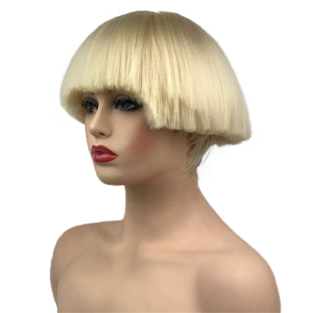 #613: Aimole Short Yaki Straight Synthetic Wigs Blonde Mushroom Head Wig Bowl Haircut Wigs Bob