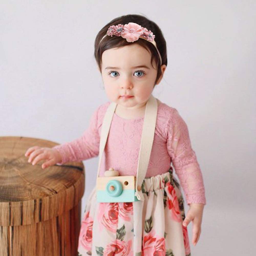 cherrboll 3pcs Baby Girl Flower Headbands, Super Soft & Stretchy Nylon Floral Hairbands for Newborn Toddler