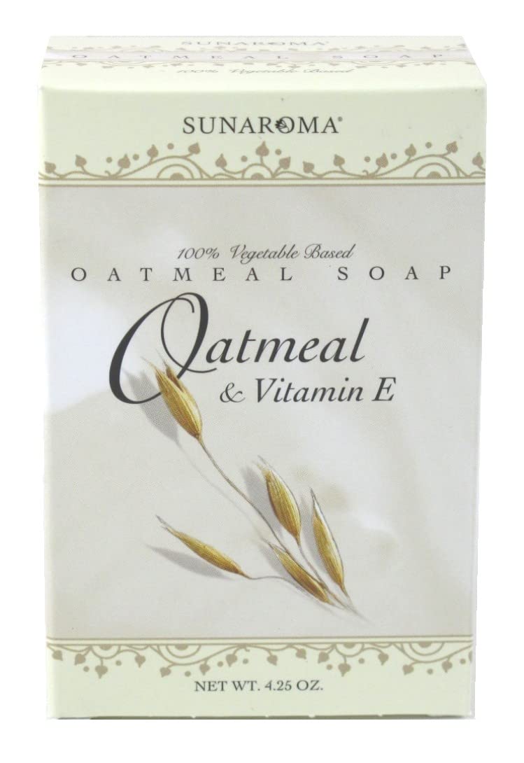 Sunaroma Oatmeal Soap with Vitamin E (4.25 oz) - 100% Vegetable Based Soap - Great for Sensitive or Eczema Prone Skin - Made in the USA, Sulfate Free