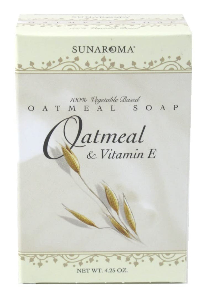 Sunaroma Oatmeal Soap with Vitamin E (4.25 oz) - 100% Vegetable Based Soap - Great for Sensitive or Eczema Prone Skin - Made in the USA, Sulfate Free