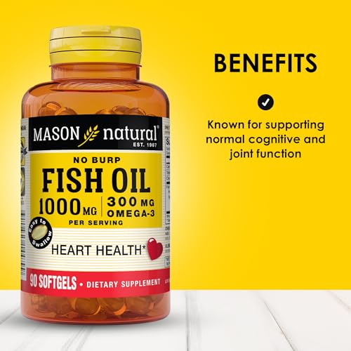 MASON NATURAL Omega-3 Fish Oil, 45-Day Supply, 1000mg with EPA and DHA for Joint Support, 90 Softgels (Pack of 3)