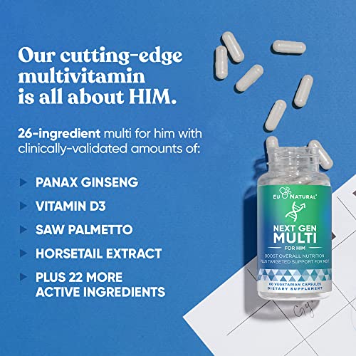 Next Gen Multi for Him Advanced Men’s Multivitamin Supplement – 26-in-1 Multiblend for Beard & Hair Growth, Men’s Reproductive Health, Metabolism, Heart, Skin, Prostate Support, More – 60 Veg Capsules
