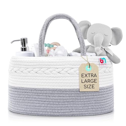 Babynma Rope Diaper Caddy - Storage for Baby and Toddler Items - Portable Cotton Organizer Easily Holds Diapers, Wipes, Clothing - Useful for Nursery, Bedroom (Gray, Extra Large)