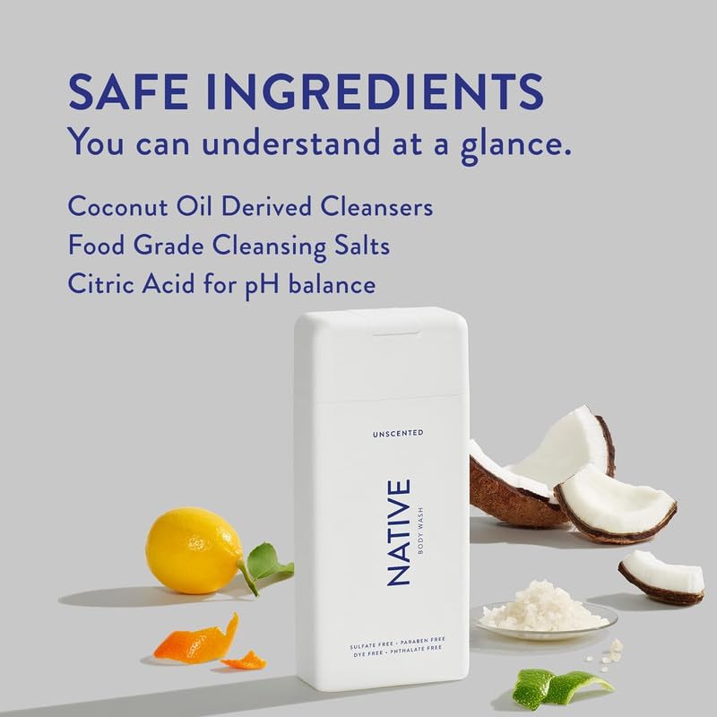 Native Body Wash for Men & Women, Seasonal | Sulfate, Paraben, and Dye Free, with Naturally Derived Clean Ingredients Leaving Skin Soft and Hydrating, Unscented 18 oz - 2 Pk