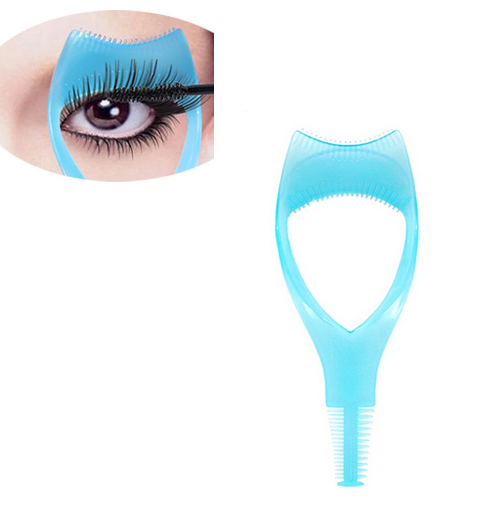 Blue : 3Pcs Plastic Makeup Upper Lower Eye Lash Mascara Guard Applicator With Comb Eyelashes Curlers Shields Applicators (Blue)