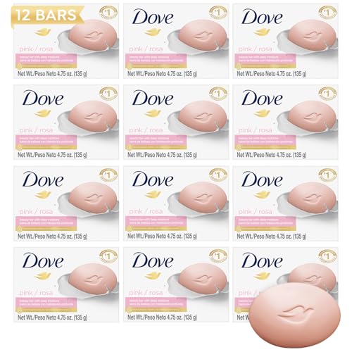 Dove Soap, Pink Beauty Bar 12-Pack – 3-in-1 Moisturizing Face, Body & Hand Soap, 4.75 Oz Ea