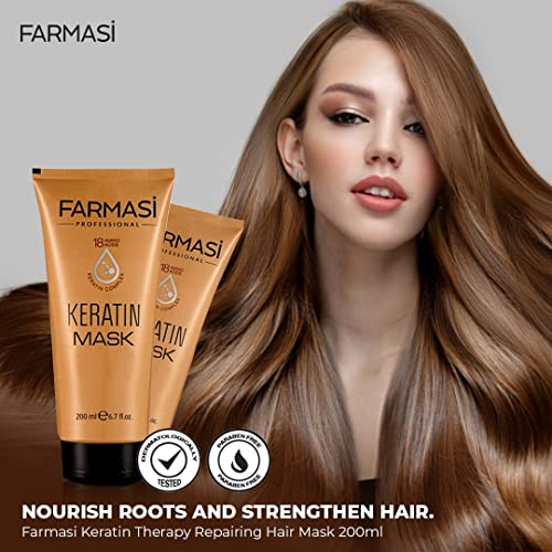 FARMASi Keratin Hair Shampoo and Mask, Smoothing, Silky Repairing Shampoo and Conditioner Hair Mask for Dry Hair 360 ml / 12.2 fl.oz