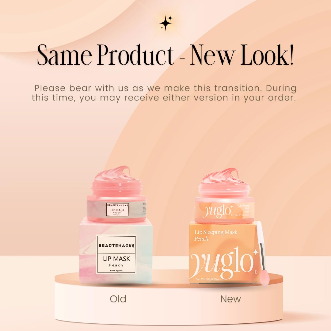 YUGLO Moisture & Collagen Booster Lip Sleeping Mask - Treatment to Restore, Hydrate & Plump Dry Chapped Lips - Peach