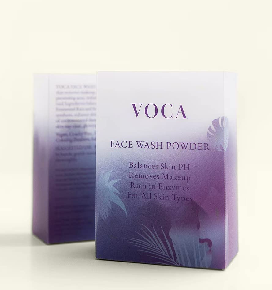 VOCA Face Wash Powder - Enzyme Powder Cleanser for Removing Makeup, Sunscreen, Oil - Gentle Exfoliating Scrub for Brightening Skin, Acne & Blemish Control - Travel Size Facial Exfoliant - 32 Capsules