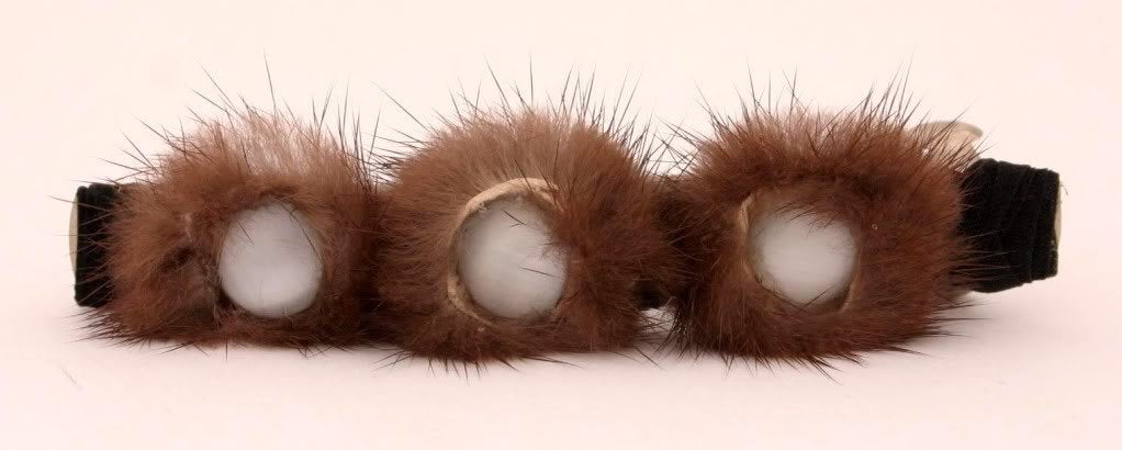 Caravan Automatic Barrette Wrapped And Decorated With Three (3) Furry Bushes And Three (3) Tiger Eyes