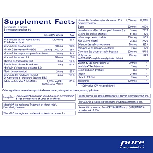 Pure Encapsulations PureGenomics Multivitamin - Supplement to Support Nutrient Requirements of Common Genetic Variations - with Vitamin A,B,C,D,E, K & Minerals - 60 Capsules