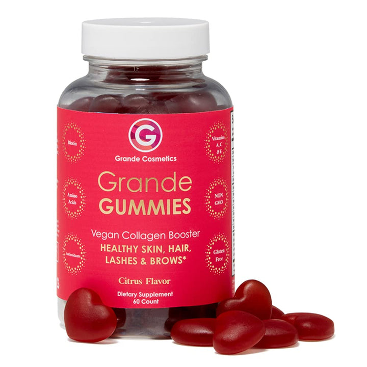 Grande Cosmetics Vegan Collagen Hair Vitamin Gummies for Hair, Skin, Lash, & Brow for Women With Biotin, Folic Acid, Vitamin C - 1 Month Supply, 60 Tablets, Citrus Flavor