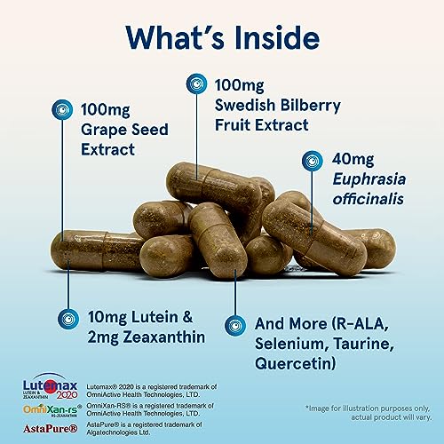 Jarrow Formulas Vision Optimizer Veggie Capsules - 180 Count - Eye Supplement - Dietary Supplement - with Grape Seed Extract, Lutein & Zeaxanthin, Quercetin & More - Non-GMO - Gluten Free