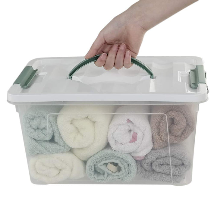 Saedy 14 Quart Latching Box, Great Funtionality Plastic Storage Bin with Lid, Clear Transparent Box with Handles