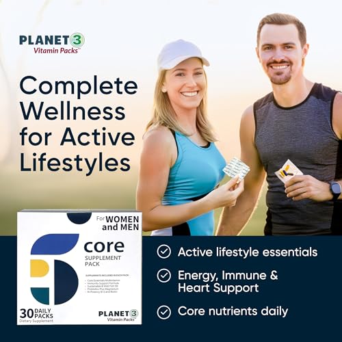 Planet 3 Vitamin Packs, Daily Vitamins for Immune, Energy, Heart & Vision Support | Multivitamins, Vitamin D, Probiotics, Omega 3, Methyl B12 | Core Supplements for Women and Men | 30 Daily Packs