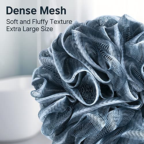 AmazerBath Loofah Sponge, Shower Loofah for Men and Women - Body Scrubber Loofa Set of 3 Indigo & White Edge, Bath Sponge 60g/PCS