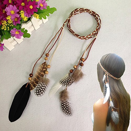 Women Lady Girls BOHO Peacock Feather Hairdressing Hair Band Head Band Folk Style Indian Handmade Headband Hair Hoop Headpiece Headwear Accessory