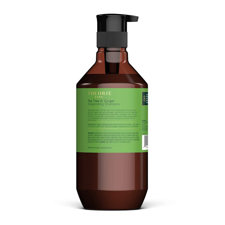 Theorie Tea Tree and Ginger Invigorating Shampoo | Stimulate & Renew with Natural Shine | Suited for All Hair Types - Protects Color and Keratin Treated Hair, Pump Bottle - 800mL