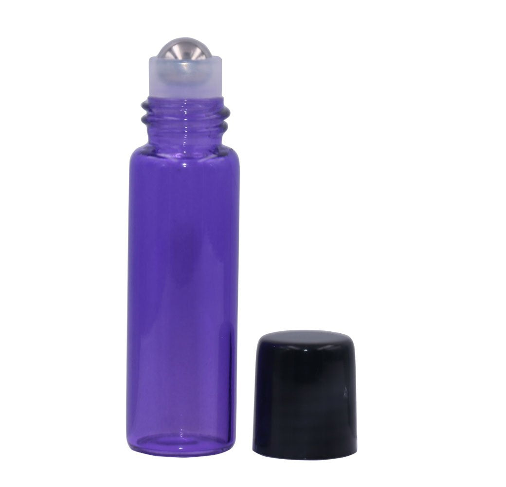 Glass Roller Bottles,5ml(1/6oz) Purple 40 Pack Roll on Glass Bottles for Essential Oils Aromatherapy,Perfume Oils,Lip Balms,DIY Blends creations,with Stainless Steel Roller Ball Black Lid-FREE Dropper